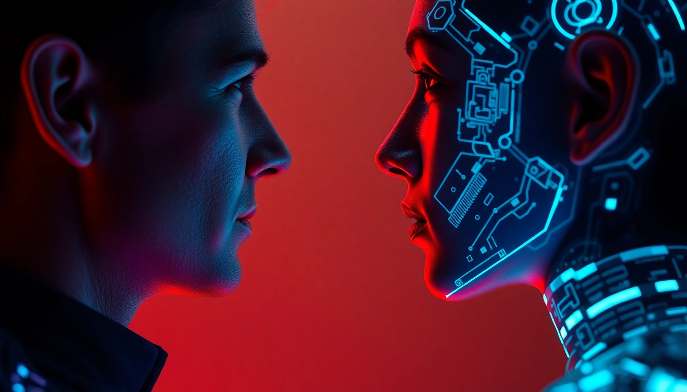 Assessing human or not: a person and AI chat interface debate in a sleek digital environment, testing perception skills.