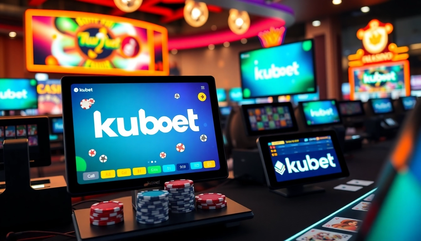 Engaging image showcasing kubet online casino platform with vibrant visuals and digital betting elements for user interaction.