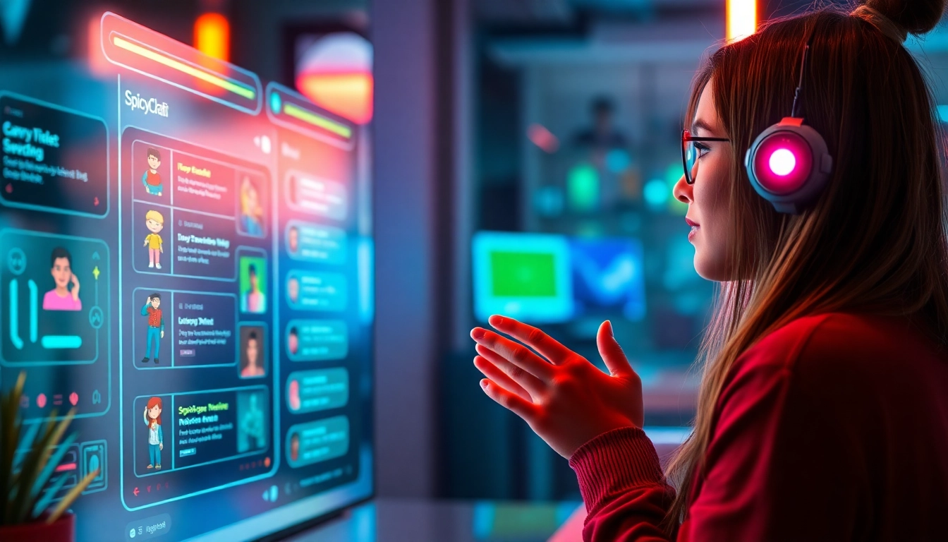 Spicychatai platform featuring realistic AI chat interaction with colorful visuals and sleek interface for immersive experience