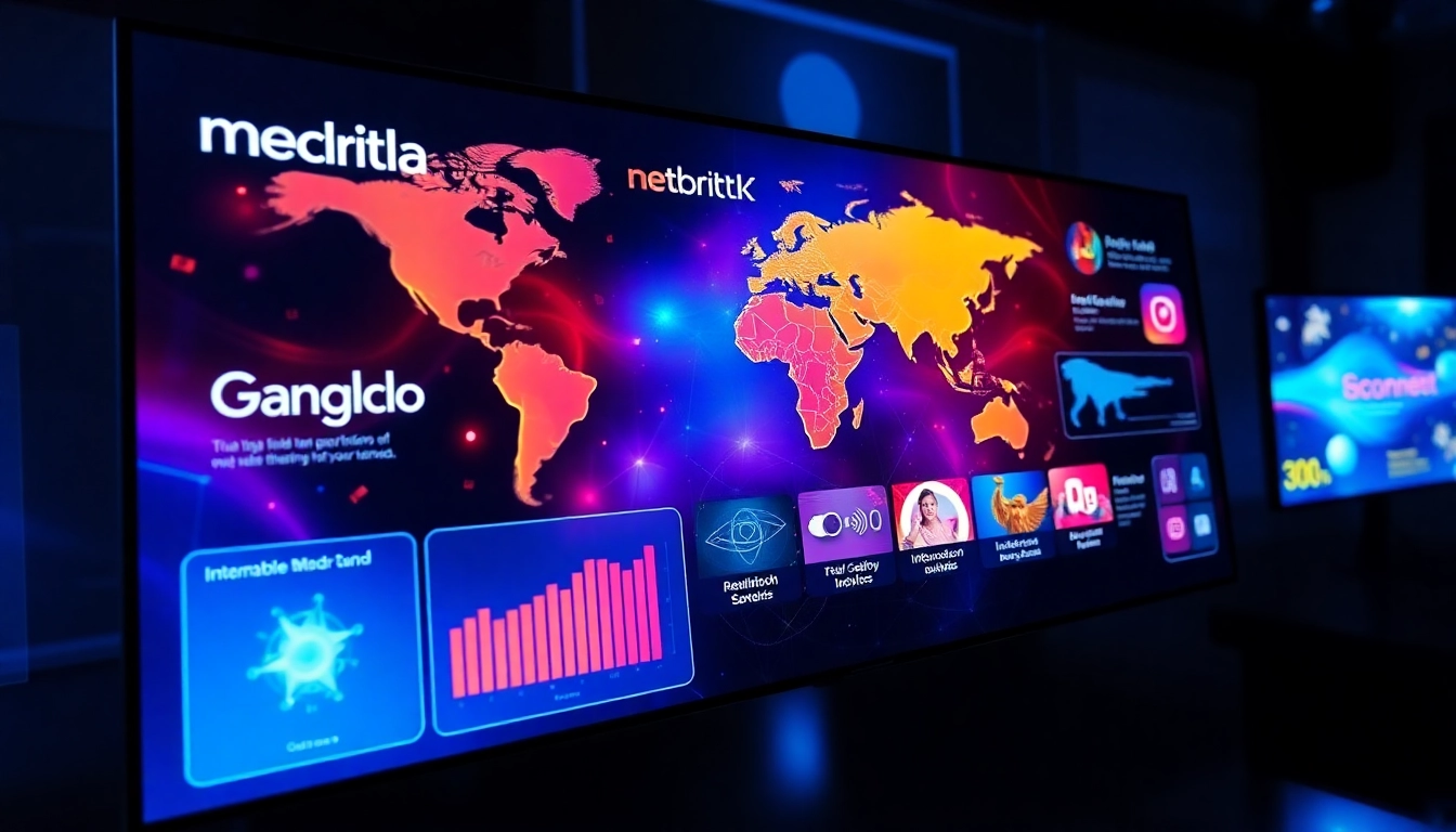 KJC logo displayed on a sleek digital interface amid global entertainment icons, highlighting