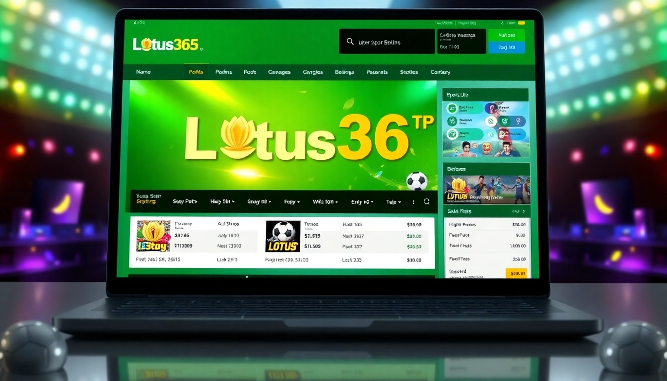 Lotus365 online gaming platform interface with sports betting elements, vibrant colors, and engaging user experience for Indian users.