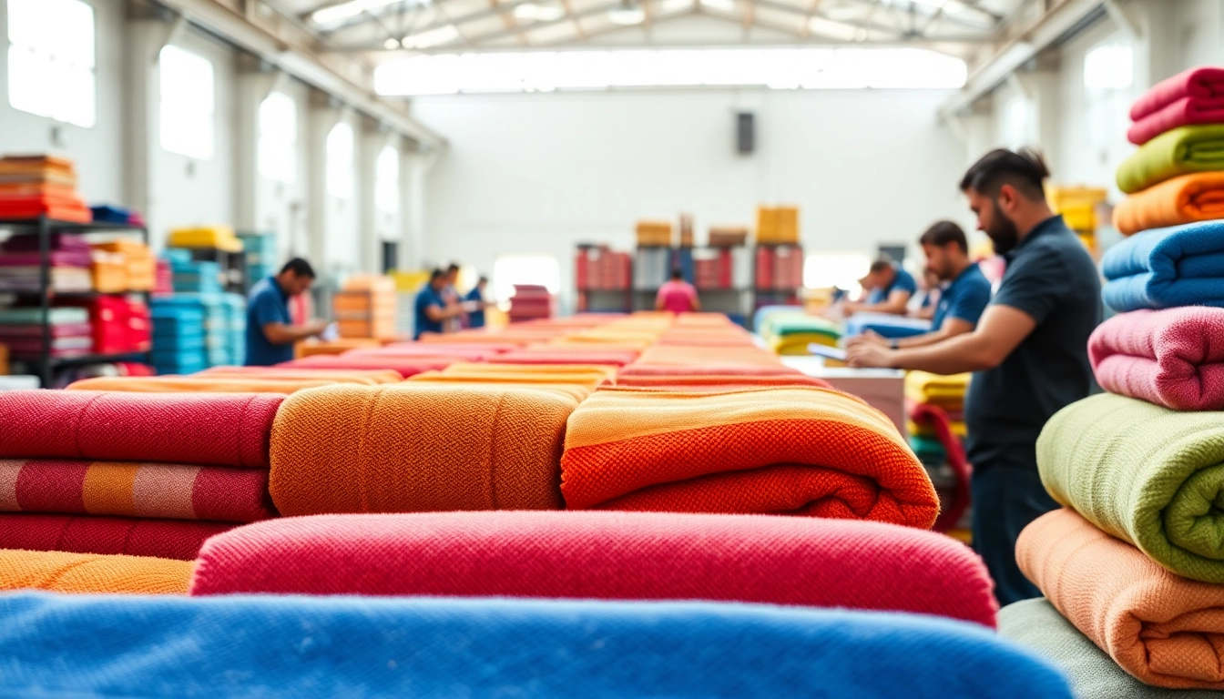 High-quality towel export from Pakistan showcasing vibrant textiles and manufacturing process.