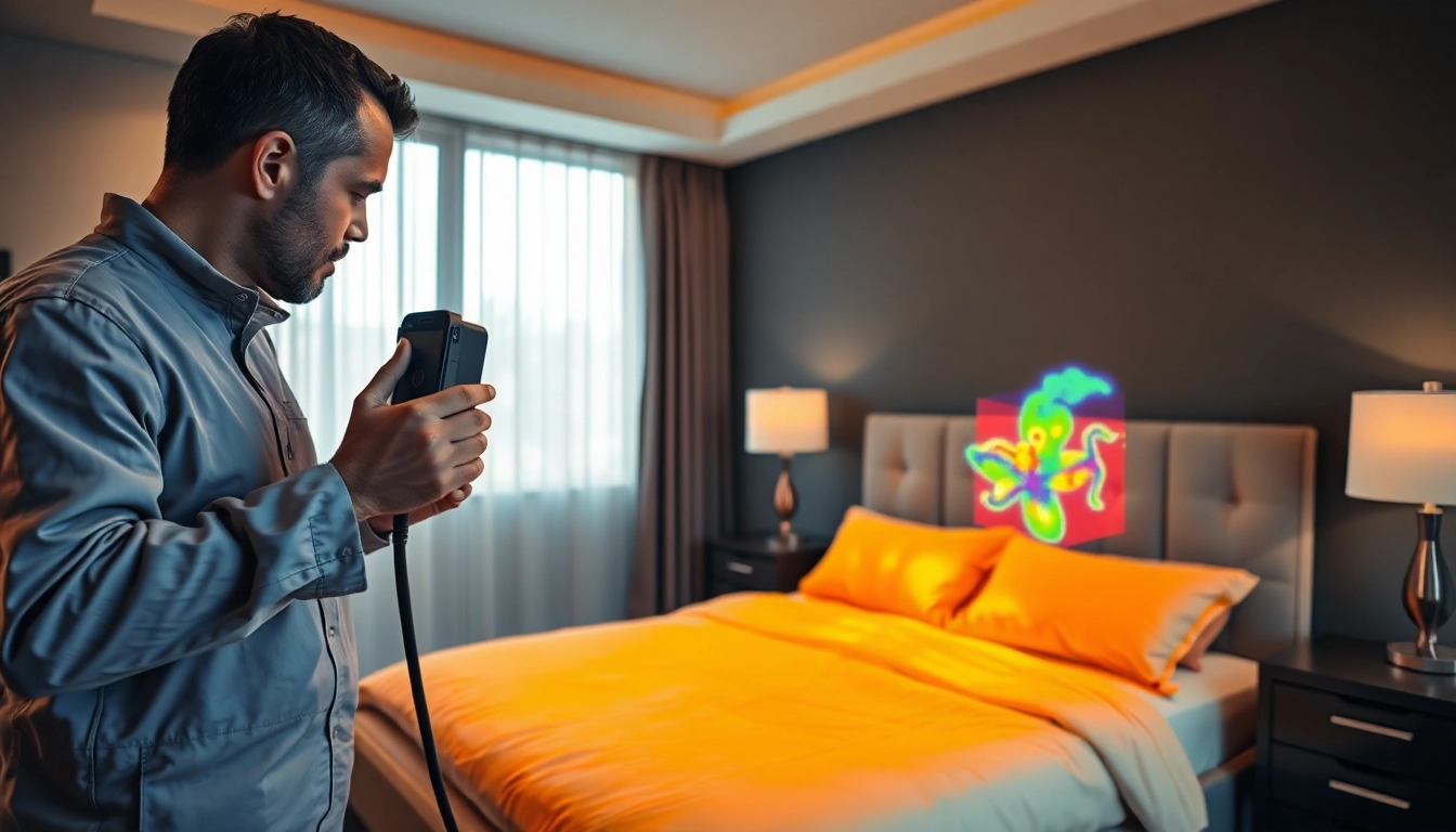Efficient Bedwantsen bestrijden with thermal detection techniques; professional intervention in a bedroom setting.