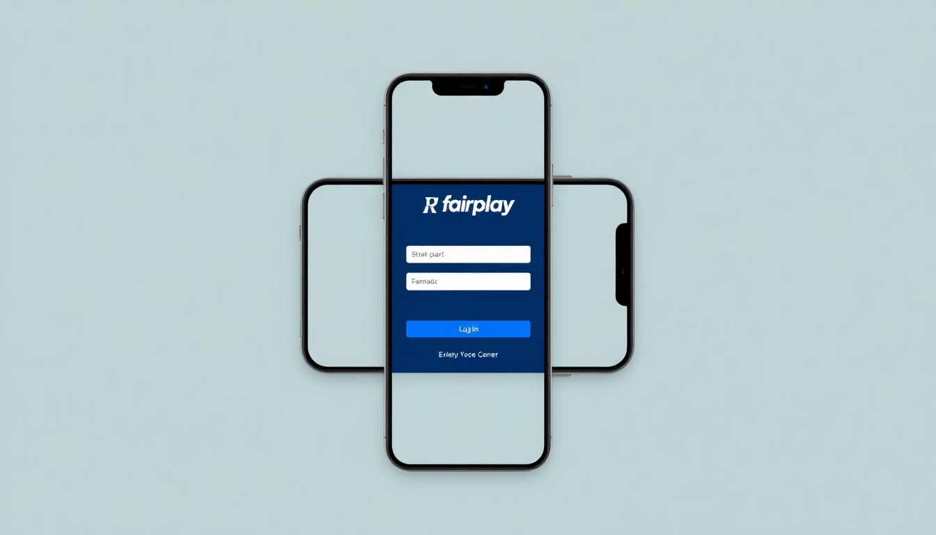 Guided fairplay login process with a user entering credentials on a sleek mobile device, clear and accessible interface, emphasizing ease of access.