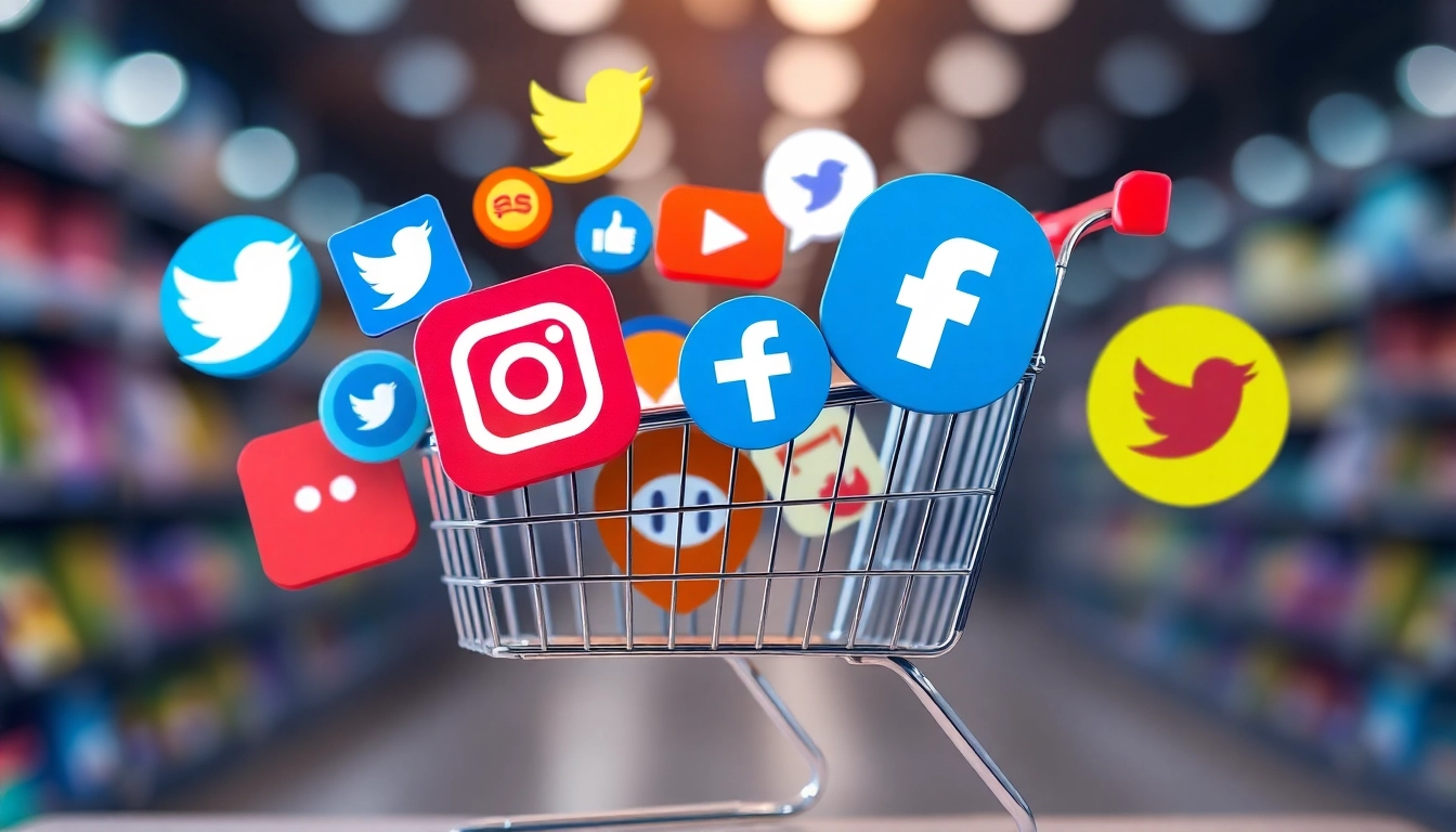 Engaging visuals of social commerce updates highlighted through social media icons and shopping