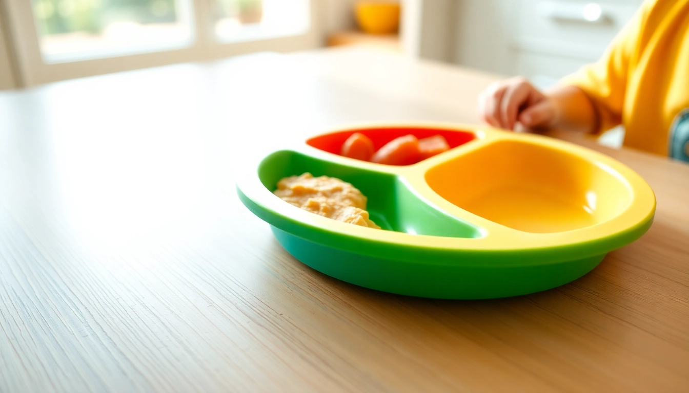 Piatto silicone divisorio 3 scomparti used for serving healthy kids meals in a bright kitchen