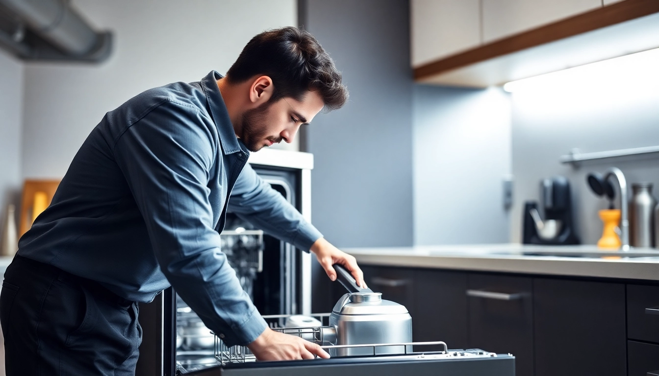 Expert dishwasher repair Toronto technician fixing dishwasher in modern kitchen setting efficiently