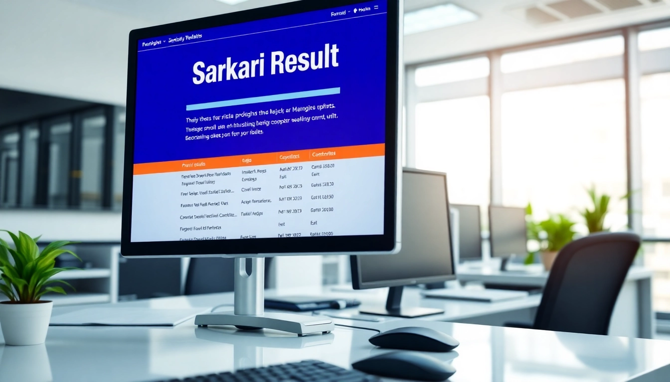 Sarkari Result updates displayed on a computer screen in a professional work setting for