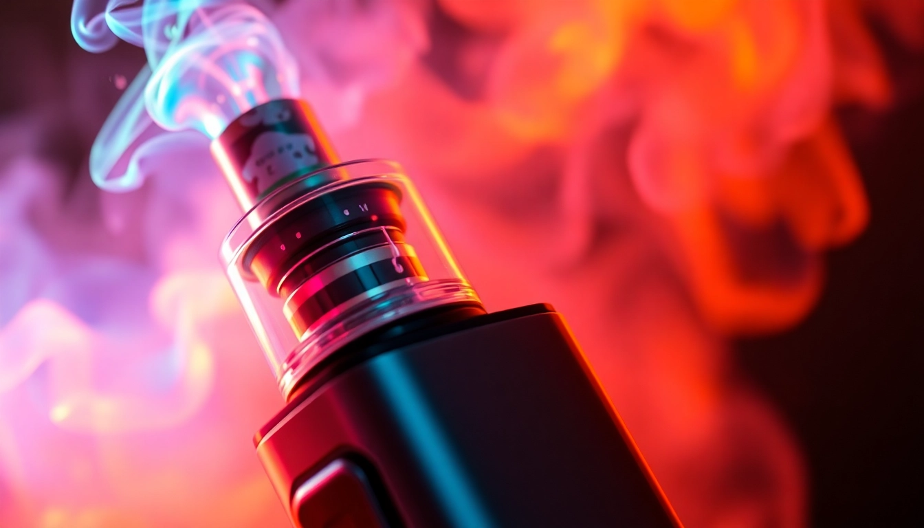 High-quality image showing a sleek e-cigarette emitting vapor, highlighting device design and