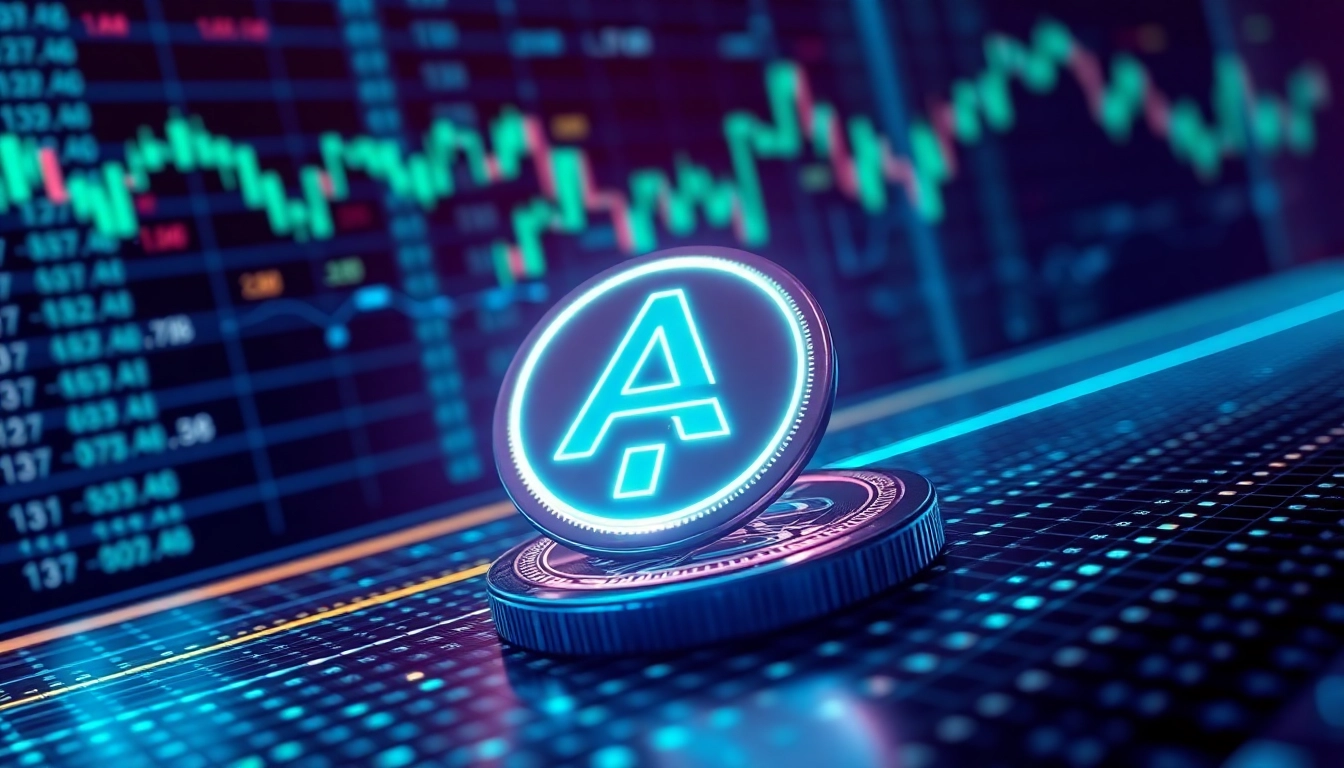 AICoin digital token representing cryptocurrency trading and AI financial solutions with modern