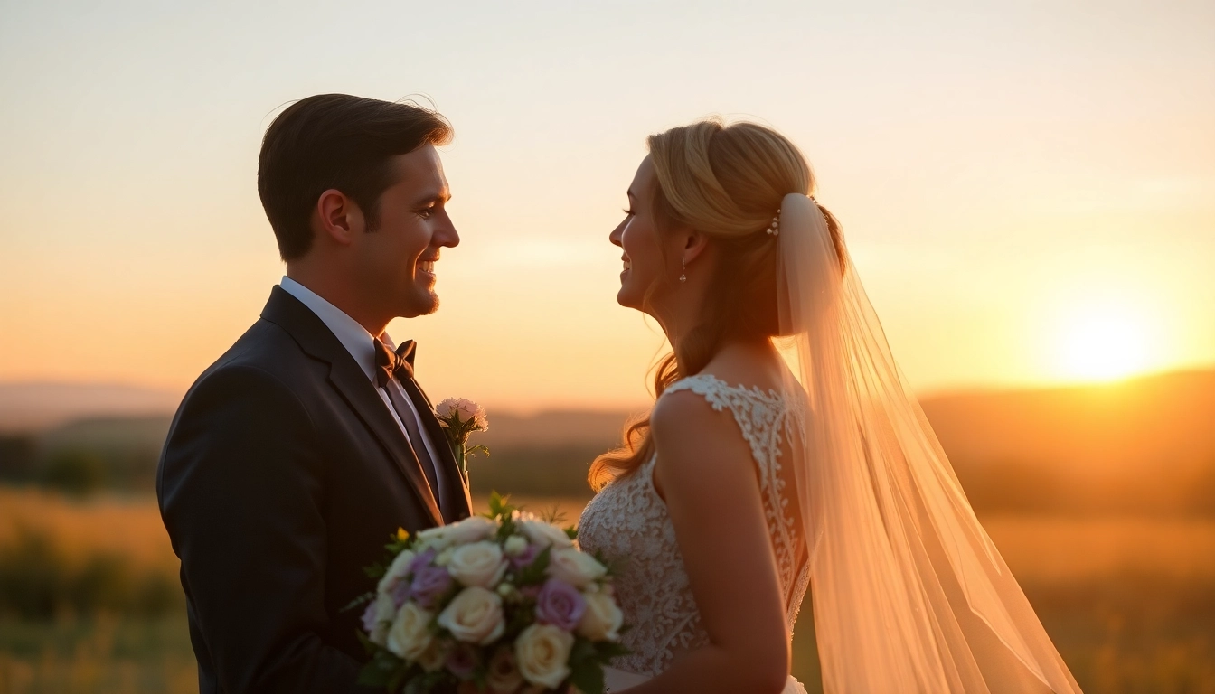 Skilled eskuvoi fotos capturing a couples' candid moment during sunset outdoor wedding for